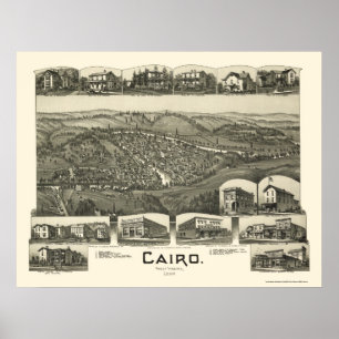 Póster O Cairo, mapa panorâmico de WV - 1899