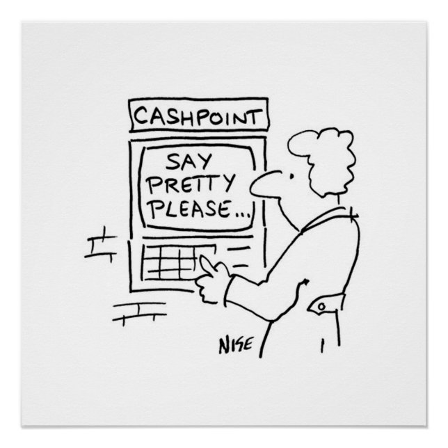 Póster O caixa ATM mostra uma mensagem pedindo ao usuário (Frente)