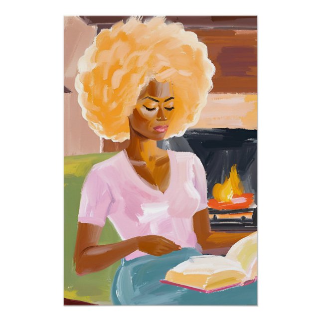 Póster O calor das páginas: mulher afro e seu livro (Frente)