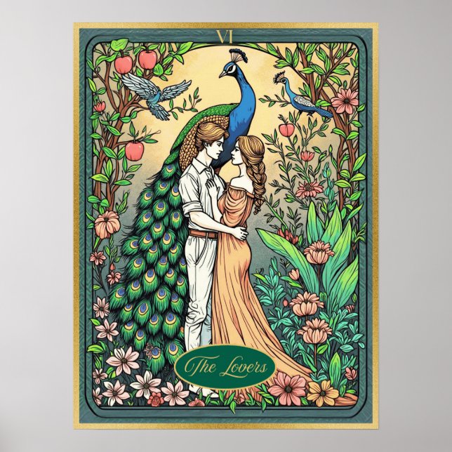 Poster O Cartão Art Nouveau Tarot, Os Amantes (Frente)