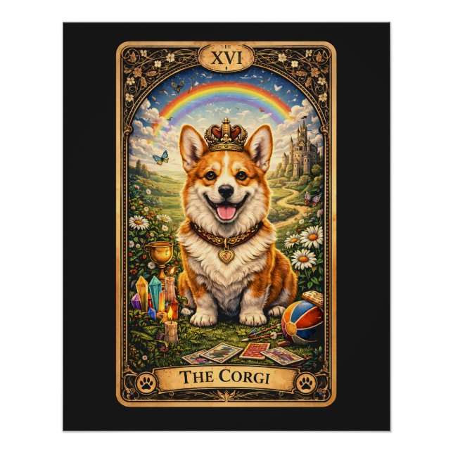 Póster O Cartão de Tarot do Corgi (Frente)