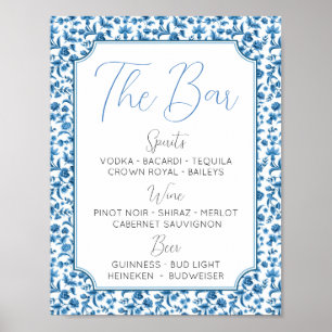 Poster O Casamento do Bar Chintz Azul e Branco Ditsy