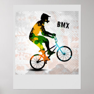 Poster O cavaleiro de BMX na pintura abstrata Splatters