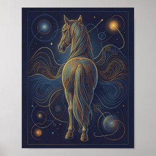 Poster O cavalo fractal azul - olhando para frente