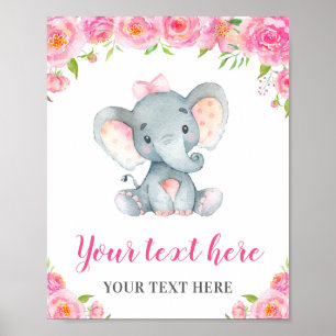 Poster O chá de fraldas cor-de-rosa da menina do elefant