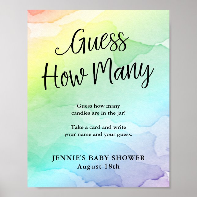 Poster O Chá de fraldas Rainbow Adivinha Quantos Jogos Ex (Frente)