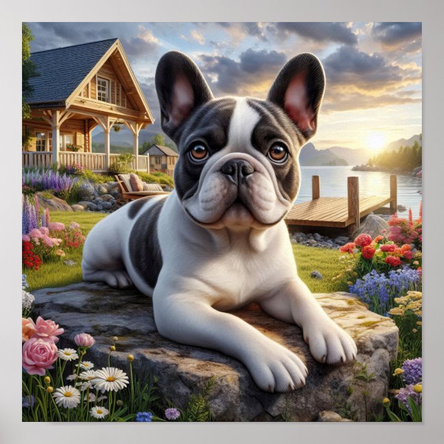 Poster O charmoso Bulldog Francês numa Cena do Campo (Frente)