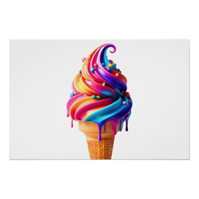 Póster O clássico vibrante cone de sorvete da SlipperyJoe (Frente)