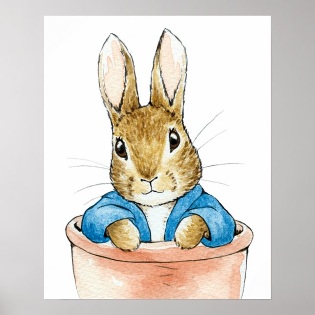 Poster O coelho Peter sentado em vaso de planta (Frente)