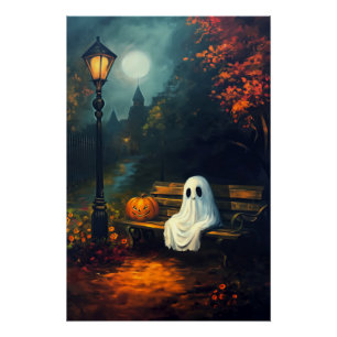 Póster O Companheiro de outubro Spooky Ghost & Pumpkin