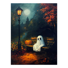 Póster O Companheiro de outubro | Spooky Ghost & Pumpkin