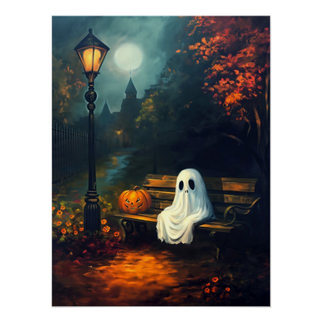 Póster O Companheiro de outubro | Spooky Ghost & Pumpkin (Frente)