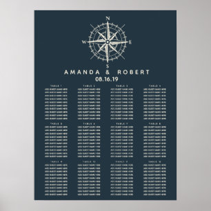 Poster O Compass Azul   Gráfico de Casamentos Náuticos