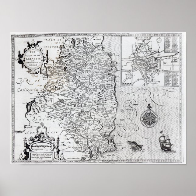 Póster O condado de Leinster com a cidade de Dublin (Frente)