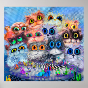 Poster O conjunto do retrato sabstrato dos gatos, acry
