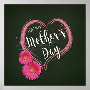 Poster O coração cor-de-rosa floresce o dia das mães -