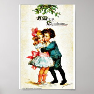 Póster O cumprimento do Natal com um menino abraça uma