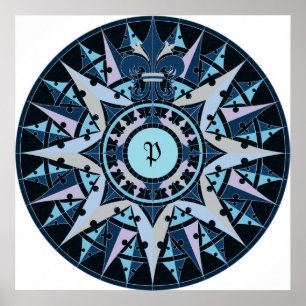 Póster O desenho da arte, rosa de compasso da