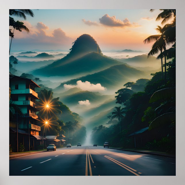 Poster O design da natureza com a paisagem cênica das mon (Frente)