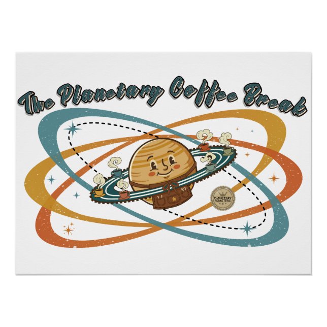 Póster O Design Retro Espaço da Pausa Café Planetária (Frente)