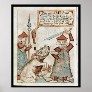 Poster O deus norse Tyr perdendo a mão para o lobo preso