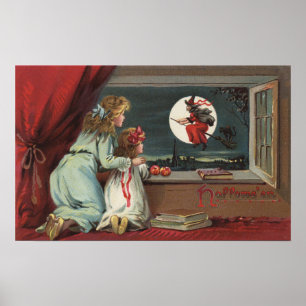 Póster O Dia das Bruxas GreetingWitch da janela