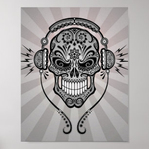 Póster O DJ cinzento adoça o crânio com raios de luz