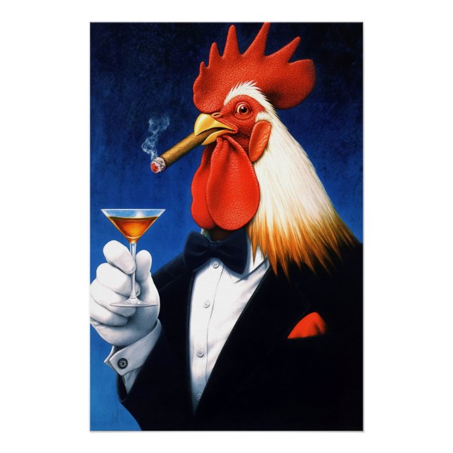 Póster O Don do amanhecer | Dapper Rooster Smoking Cigar (Frente)
