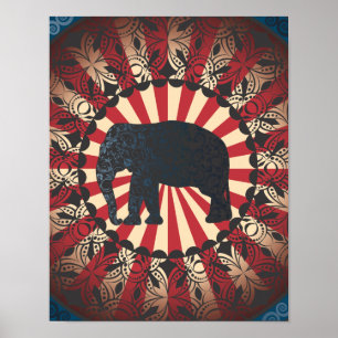 Póster O elefante do circo do vintage demasiado livra o
