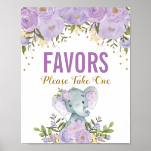 Poster O elefante floral Dourado roxo feminino favorece o
