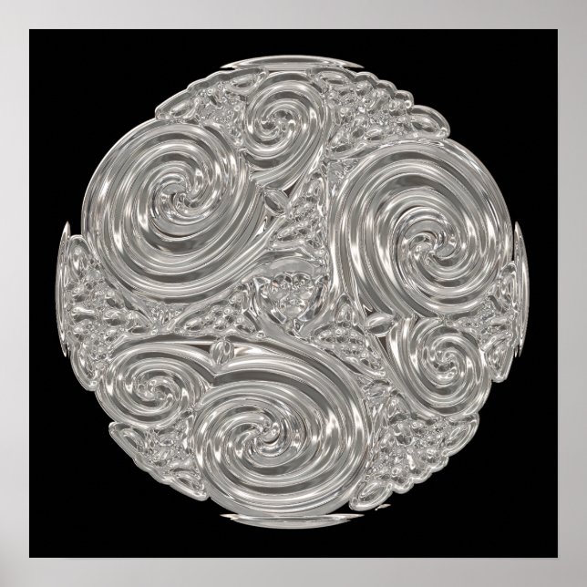 Poster O elegante nouveau metálico negro de prata parece  (Frente)