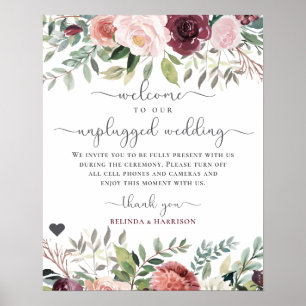 Poster O encanto rústico Borgonha cora casamento floral