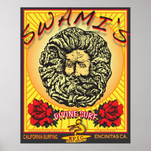 PÓSTER O ENCINITAS CALIFÓRNIA DO SWAMI QUE SURFA