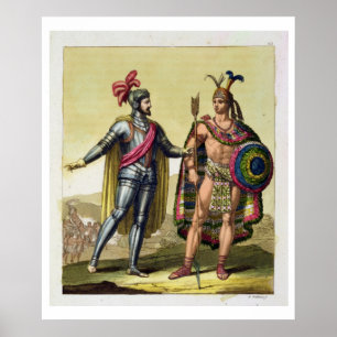 Póster O encontro entre Hernando Cortes (1485-1547)