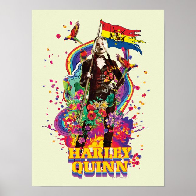 Poster O Esquadrão Suicida | Harley Quinn Flowers & Rainb (Frente)