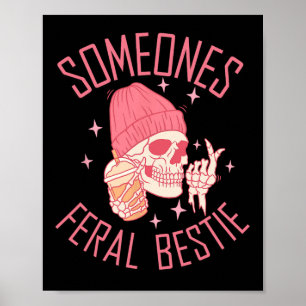 Poster O esqueleto de Feral Bestie Halloween de alguém