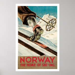 Poster O esqui de Noruega ostenta viagens vintage