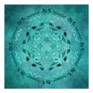 Póster O étnico da turquesa floral grunge mandala.