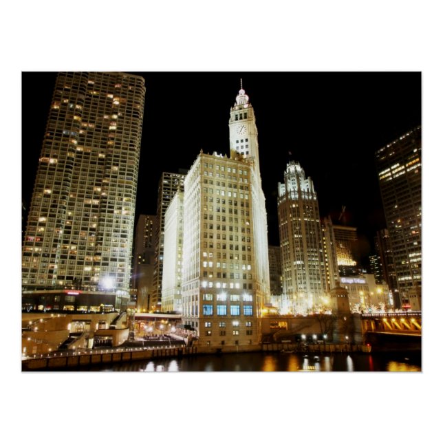 Póster O famoso marco de Chicago à noite (Frente)