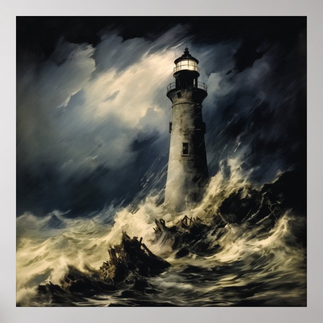 Poster O farol em Storm Fine Art (Frente)