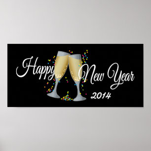 Poster O feliz ano novo, Champagne & confetes