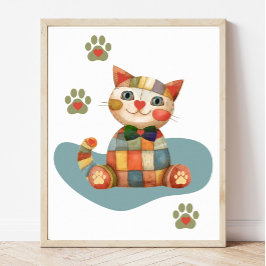 Poster O Feliz Gato Colorido Patchwork Personalizado