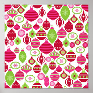 Póster O feriado retro Ornaments o teste padrão do Natal