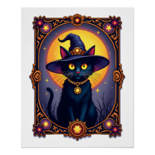 Póster O Gato Bruxo Cartão Tarot Halloween Vintage Gótico
