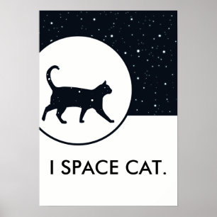 Póster O gato do espaço stars o texto personalizado