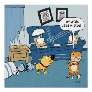 Póster O gato engraçado rasga acima o poster da sala