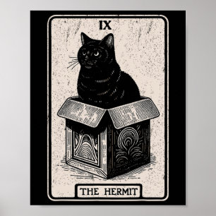 Poster O Gato Místico Do Cartão Tarot Hermit Na Caixa Eng