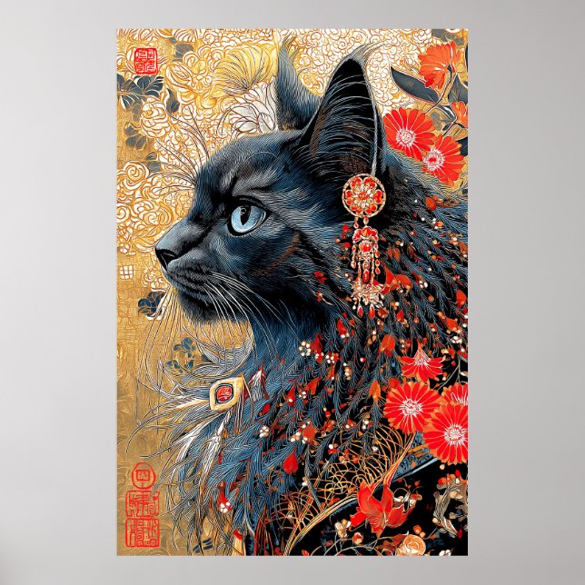 Poster O Gato Zen | Vintage Japonês Ukiyo-e (Frente)