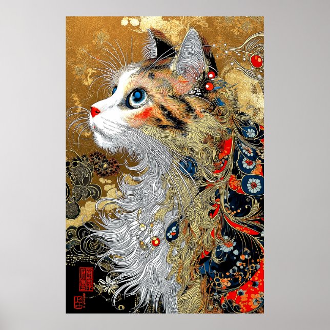 Poster O Gato Zen | Vintage Japonês Ukiyo-e (Frente)