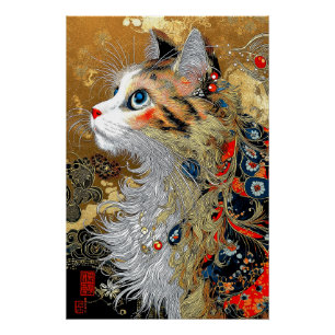 Póster O Gato Zen Vintage Japonês Ukiyo-e